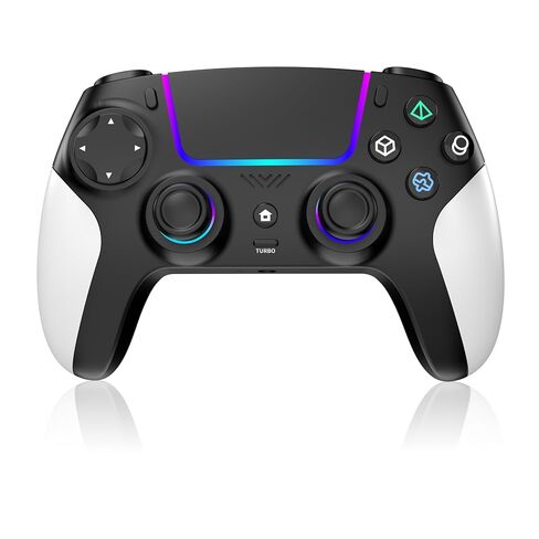 وحدة تحكم لاسلكية لجهاز PS5 مع RGB LED، TURBO، اهتزاز مزدوج، مستشعر جيروسكوبي 6 محاور، لوحة لمس، مريحة لوحدة تحكم Playstation 5، متوافقة مع PlayStation 5/PC/Mac، مضادة للانزلاق باللونين الأبيض والأسود in Kuwait