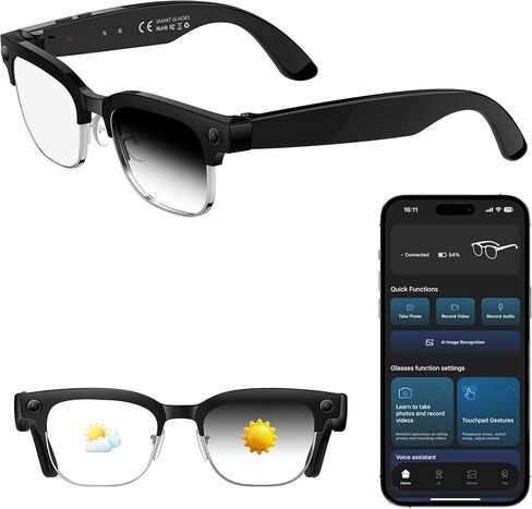 نظارات ذكية بتقنية الذكاء الاصطناعي مع كاميرا بدقة 8 ميجابكسل وفيديو عالي الدقة بدقة 1080 بكسل وصور بدقة 4K، ونظارات شمسية لتسجيل الصوت مع ترجمة الذكاء الاصطناعي في الوقت الحقيقي، وصوت مفتوح للأذن، ومساعد صوتي، ونظارات بلوتوث بقدرة 290 مللي أمبير في الساع in Kuwait