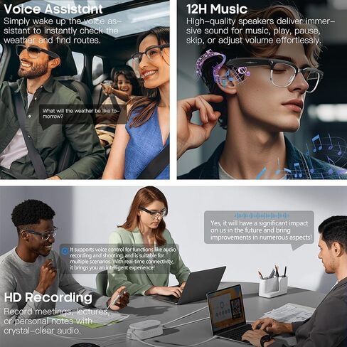 نظارات ذكية بتقنية الذكاء الاصطناعي مع كاميرا بدقة 8 ميجابكسل وفيديو عالي الدقة بدقة 1080 بكسل وصور بدقة 4K، ونظارات شمسية لتسجيل الصوت مع ترجمة الذكاء الاصطناعي في الوقت الحقيقي، وصوت مفتوح للأذن، ومساعد صوتي، ونظارات بلوتوث بقدرة 290 مللي أمبير في الساع in Kuwait