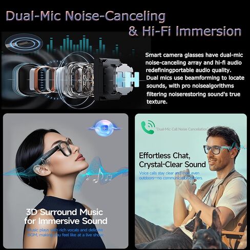 نظارات ذكية مع كاميرا، نظارات ذكية بدقة 8 ميجابكسل HD AI، نظارات تسجيل فيديو بدقة 1080 بكسل مع مساعد صوتي، ترجمة في الوقت الحقيقي، مساعد صوتي، صوت مفتوح الأذن للسفر والاجتماعات ومدونات الفيديو in Kuwait