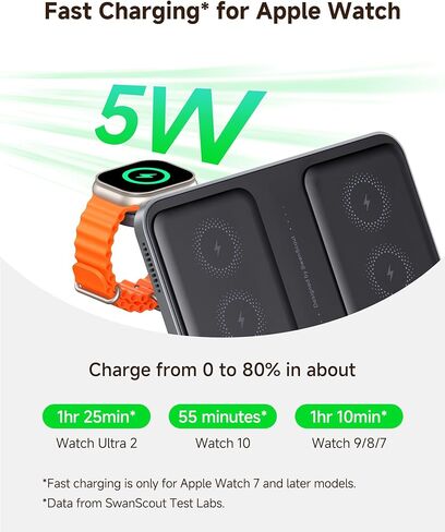 Dual Phone Charger, Wireless Charger for iPhone 17/16/15/14/13/12 Series, for Apple Watch 11/10/9/8/7/Ultra 3/SE 3, for AirPods 4/Pro 3/Pro 2, SwanScout 710A in Kuwait
