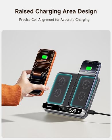 Dual Phone Charger, Wireless Charger for iPhone 17/16/15/14/13/12 Series, for Apple Watch 11/10/9/8/7/Ultra 3/SE 3, for AirPods 4/Pro 3/Pro 2, SwanScout 710A in Kuwait