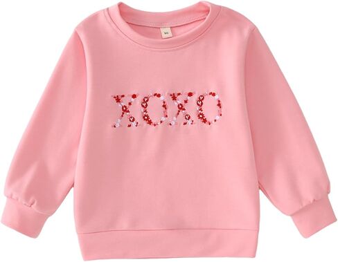 Baby Girl Valentine's Day Sweatshirt Toddler Cute XOXO Flower Graphic Pullover Lightweight Long Sleeve Shirt Tops in Saudi Arabia