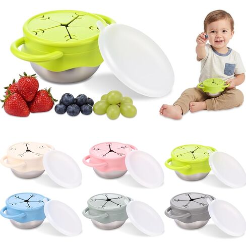 6 Pcs Snack Cups for Toddlers Spill Proof, 13 oz Stainless Steel Snack Containers with Silicone Travel Lids Handles 3 in 1 Food Catcher for Baby Toddler Kids, Dishwasher Safe (Classic Color) in Kuwait