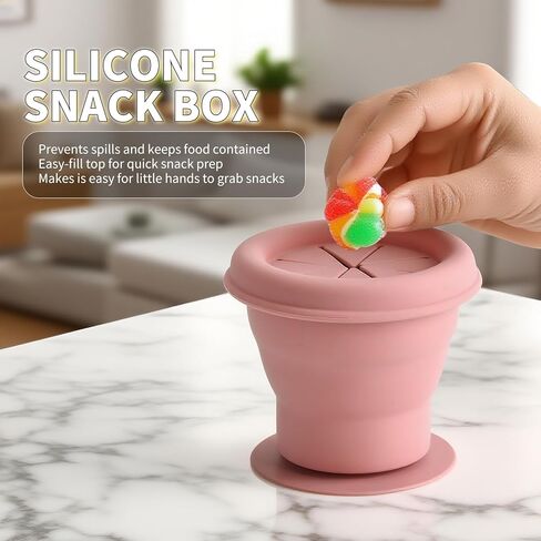 حاوية الوجبات الخفيفة من السيليكون، أكواب الوجبات الخفيفة للأطفال الصغار مقاومة للانسكاب، أكواب سيليكون صالحة للطعام، 3 قطع، (وردي، وردي فاتح، رمادي) in Kuwait