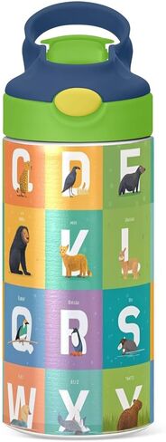 Kigai Animals Alphabet Kids Water Bottle with Straw Lid, BPA Free, 12oz Stainless Steel Vacuum Insulated Leakproof Flask Kids Thermos for Toddlers, School, Office in Saudi Arabia
