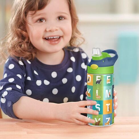 Kigai Animals Alphabet Kids Water Bottle with Straw Lid, BPA Free, 12oz Stainless Steel Vacuum Insulated Leakproof Flask Kids Thermos for Toddlers, School, Office in Saudi Arabia