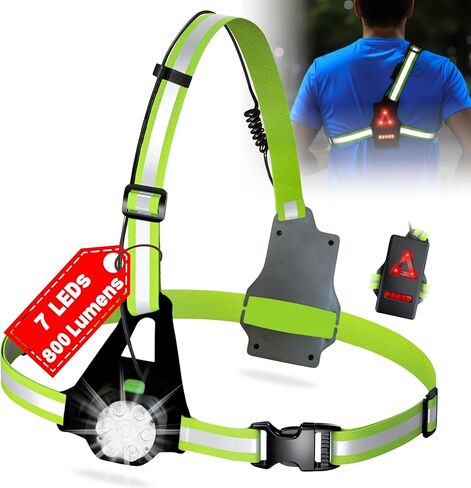 Running Lights for Runners 800 Lumens High Visibility Chest torch for running with Rear Light 120° Adjustable Beam Angle 7LEDs 360° Reflective Vest Dust Waterproof Night Walking Valentine’s Day Gift in Saudi Arabia