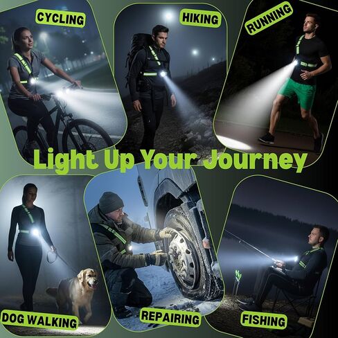 Running Lights for Runners 800 Lumens High Visibility Chest torch for running with Rear Light 120° Adjustable Beam Angle 7LEDs 360° Reflective Vest Dust Waterproof Night Walking Valentine’s Day Gift in Saudi Arabia