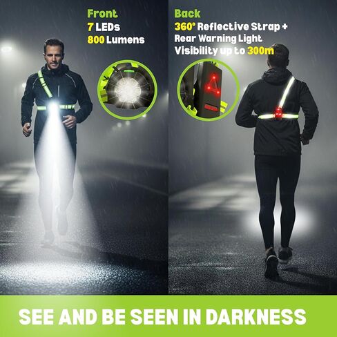 Running Lights for Runners 800 Lumens High Visibility Chest torch for running with Rear Light 120° Adjustable Beam Angle 7LEDs 360° Reflective Vest Dust Waterproof Night Walking Valentine’s Day Gift in Saudi Arabia
