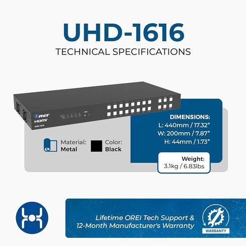 OREI 16x16 HDMI Matrix Switch – 4K@60Hz 18Gbps, HDR10+/Dolby Vision, 4K-to-1080p Downscaling, Audio Extraction, ARC Support, EDID Management, LAN/RS232/IR Control in Saudi Arabia