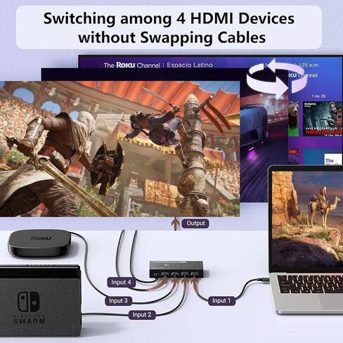 HDMI Switch 4 in 1 Out 8K 120Hz 4K HDMI 2.1 Switcher/Splitter 4 in 1 Out with Remote, 4 Port Hub for Gaming PS5 Xbox TV Monitor - Ultra HD HDR 1080P 3D in Saudi Arabia
