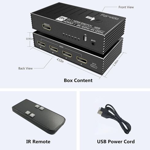HDMI Switch 4 in 1 Out 8K 120Hz 4K HDMI 2.1 Switcher/Splitter 4 in 1 Out with Remote, 4 Port Hub for Gaming PS5 Xbox TV Monitor - Ultra HD HDR 1080P 3D in Saudi Arabia