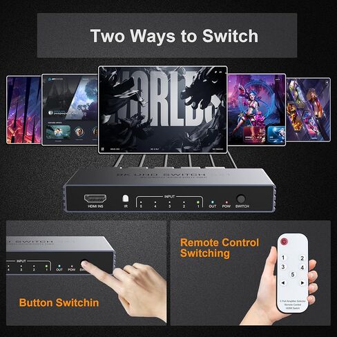 HDMI Switch 5 in 1 Out, 8K@60Hz 4K@240Hz HDMI 2.1 Splitter, 48Gbps Ultra HDMI Switcher with Remote, Supports 3D/HDR10+/HDCP2.3, Compatible with PS5/4 Xbox Nintendo Switch Apple TV Roku Fire Stick in Saudi Arabia