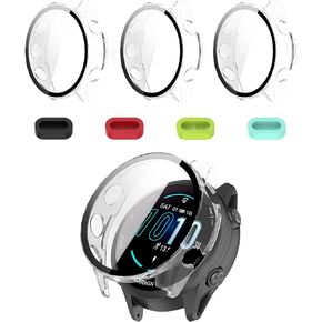 [عبوة من 3 عبوات حافظة حماية شاشة شفافة لجهاز Garmin Forerunner 570 47 مم، غطاء حماية كامل مع زجاج مقسى مدمج 9H و4 مقابس غبار من السيليكون، هيكل صلب من البولي كربونات، حماية كاملة للجري، صالة الألعاب الرياضية in Kuwait