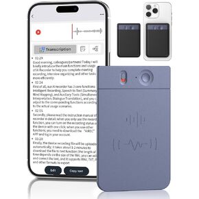 AI Voice Recorder, 64GB Audio Note Recorder with Transcribe＆Summarize, Free 1200 min of Transcription per Month, App Control, Supports 112 Languages, Magnetic Case, for Lectures, Meetings, Calls in Saudi Arabia