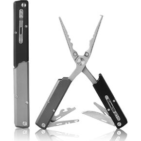 12-in-1 Pen-Sized Folding Fishing Pliers, Marine-Grade Stainless Steel Professional Saltwater Tool with Braid Cutter, Hook Remover & Split Ring Tool, Fishing Gear Gift for Men in Saudi Arabia