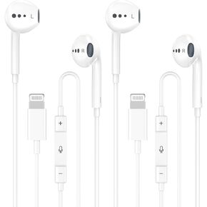 Wired Headphones for iPhone Earbuds with Lightning Connector,2 Packs Built-in Mic & Volume Control HiFi Stereo Nosie Reduction Earphones Compatible with iPhone 14/13/12/11/XR/XS/X/8/7 Support All iOS in Kuwait