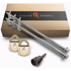 GROUNDGRABBA برغي في وتد الخيمة للأرضيات العادية إلى الصلبة | مسامير أرضية مرساة أرضية مدفوعة بمثقاب ممتاز | 4X Pro I Stakes (1.5 قدم)، 4X خطافات مغلقة GroundGrabba، 1X 5/8 بوصة مفك سداسي in Kuwait