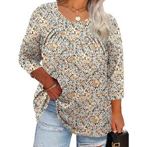 TFSDOD WOMENS PLUS SIZE TOPS 3/4 طول الأكمام بلوزات الطاقم قمصان الرقبة غير الرسمية قمم سترة فضفاضة 1x-5x in Kuwait