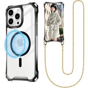 حافظة هاتف UnnFiko Crossbody لهاتف iPhone 17 Pro Max متوافقة مع Magsafe Clear، حافظة هاتف معدنية مقاومة للصدمات، حافظة هاتف مغناطيسية لهاتف iPhone 17 Pro Max (حبل فضي) in Kuwait