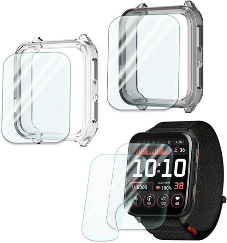متوافق مع مجموعة واقي الشاشة والحافظة Garmin Venu X1، طبقة حماية ناعمة من مادة TPU عالية الدقة، وليس زجاج، غطاء TPU مقاوم للصدمات | مضاد للخدش، رفيع للغاية (عبوة من 4+2) in Kuwait