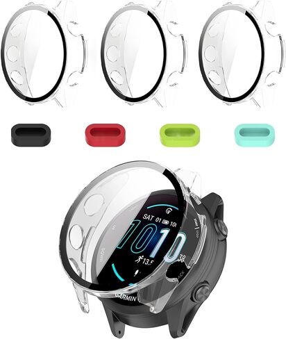 [عبوة من 3 عبوات حافظة حماية شاشة شفافة لجهاز Garmin Forerunner 570 47 مم، غطاء حماية كامل مع زجاج مقسى مدمج 9H و4 مقابس غبار من السيليكون، هيكل صلب من البولي كربونات، حماية كاملة للجري، صالة الألعاب الرياضية in Saudi Arabia