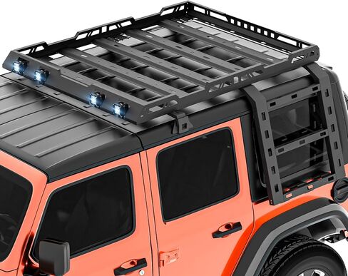 SUORTO Cargo Basket Top Roof Rack Compatible with 2005-2023 Tacoma Double Cab/Crew Cab (4 Full-Size Doors), Overland Truck Cargo Carrier Rooftop Luggage Storage Holder with LED Light Bar in Saudi Arabia