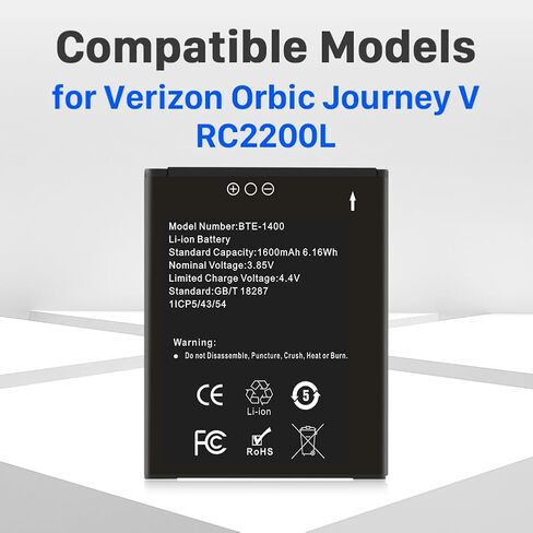 SHENMZ BTE1400 Battery, Higher Capacity 1600mAh Li-ion Replacement Battery for Verizon Orbic Journey V RC2200L 4G LTE Flip BTE-1400 in Saudi Arabia
