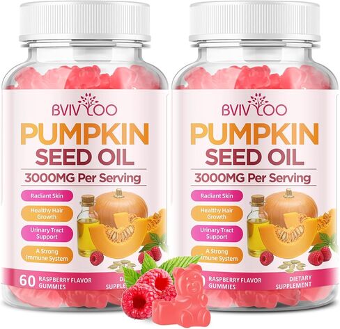 Pumpkin Seed Oil Gummies with Saw Palmetto, Organic Pumpkin Seed Oil Supplement, High-Purity Extract for Hair Growth, Skin Health, & Immune Support, Raspberry Flavor, 60 Count in Saudi Arabia