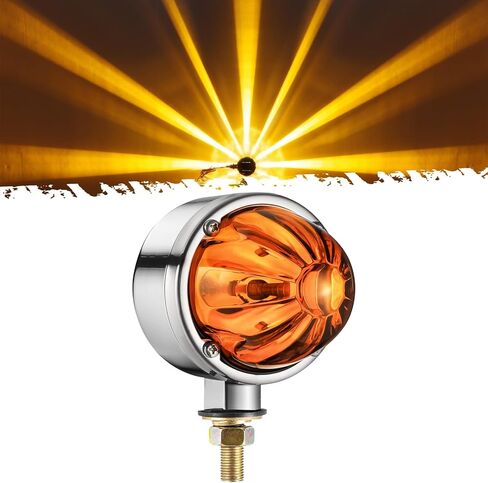 Partsam 1x Glass Watermelon Light Single-Face Amber LED Turn Signal Marker Light, Zinc Alloy Housing Clear Lens Post Mount for Peterbilt Freightliner Semi Truck Trailer, 10-30V in Kuwait