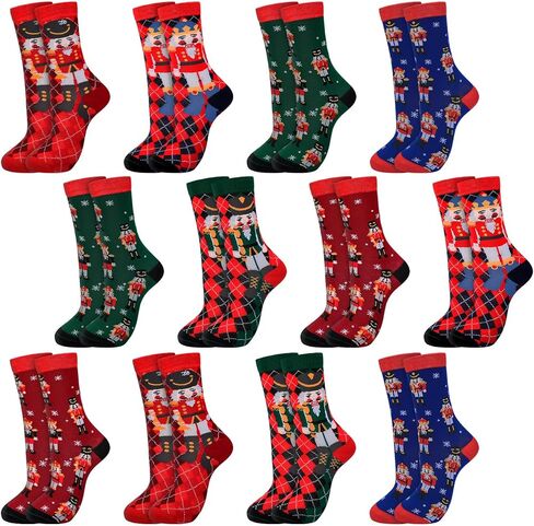 HooLing 12 Pairs Christmas Socks Pink Nutcracker Women's Novelty Socks Christmas Ballet Dance Gifts for Xmas Girls Decor(Pink Nutcracker) in Saudi Arabia