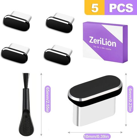 5-in-1 USB C Dust Plugs and Cleaning Tool Set 4 Pack Type-C Port Protector Covers with Fine Brush for Speaker Mesh Compatible with Phones Tablets and Laptops in Kuwait