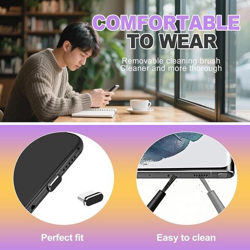 5-in-1 USB C Dust Plugs and Cleaning Tool Set 4 Pack Type-C Port Protector Covers with Fine Brush for Speaker Mesh Compatible with Phones Tablets and Laptops in Kuwait