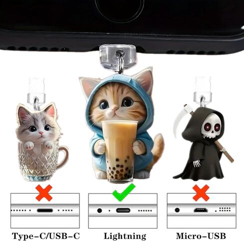 6 قطع من سدادات Lightning Dust Charms - أغطية منافذ شحن مضادة للغبار، متوافقة مع هواتف Lightning، مثالية للاستخدام اليومي، هدايا للرجال والنساء، 3 أنماط in Kuwait