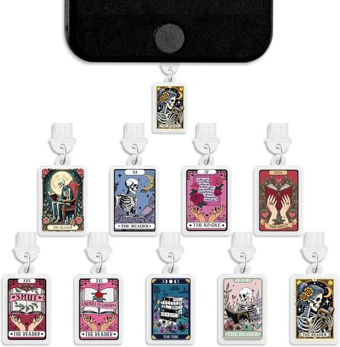 Type C Dust Plug Charm - 9pcs USB C Charging Port Dust Plug Accessories for E-Reader, Funny Bookish Theme Phone Protector Charm Decoration for Women Teacher Student Book Lover Gift (Skull) in Saudi Arabia