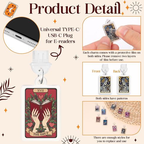 Type C Dust Plug Charm - 9pcs USB C Charging Port Dust Plug Accessories for E-Reader, Funny Bookish Theme Phone Protector Charm Decoration for Women Teacher Student Book Lover Gift (Skull) in Saudi Arabia