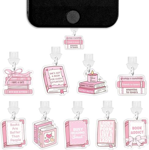 Type C Dust Plug Charm - 9pcs USB C Charging Port Dust Plug Accessories for E-Reader, Funny Bookish Theme Phone Protector Charm Decoration for Women Teacher Student Book Lover Gift (Skull) in Saudi Arabia