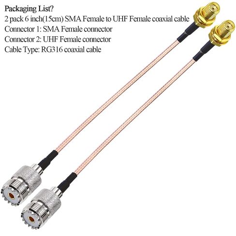 2PCS RG316 SMA to PL259 SO239 Coax Cable, SMA Female to UHF Female Coaxial Cable 6inch(15cm) CB Radio Pigtail Jumper Extension Cable for GPS, Antenna in Saudi Arabia