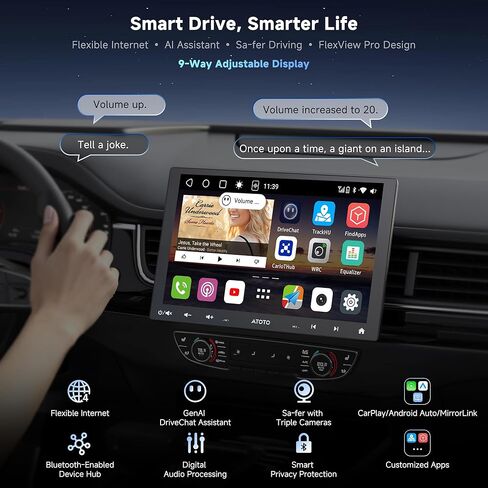 ATOTO S8 MS 10 بوصة ستيريو سيارة Android مزدوج DIN وSingle DIN، شاشة QLED عائمة، 4G LTE/Wi-Fi، تسجيل كاميرا مزدوجة، CarPlay لاسلكي وAndroid Auto، بلوتوث مزدوج، مسار GPS، 36EQ، DSP in Kuwait