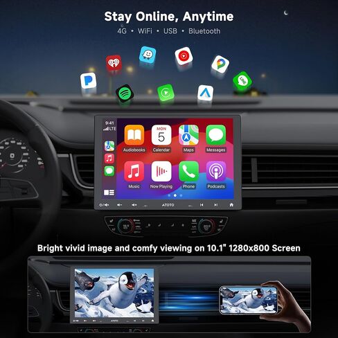 ATOTO S8 MS 10 بوصة ستيريو سيارة Android مزدوج DIN وSingle DIN، شاشة QLED عائمة، 4G LTE/Wi-Fi، تسجيل كاميرا مزدوجة، CarPlay لاسلكي وAndroid Auto، بلوتوث مزدوج، مسار GPS، 36EQ، DSP in Kuwait