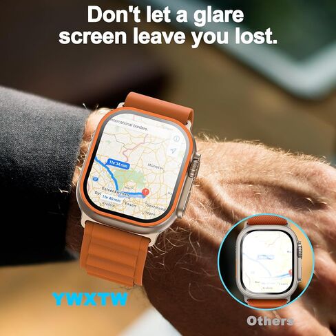 YWXTW Matte Screen Protector for Apple Watch Ultra 3/ Ultra 2/ Ultra (49mm), [Smooth as Silk] Tempered Glass + Titanium Alloy Frame for Apple Ultra 3, Anti Glare, 1S Press, Bubble Free, 2 Pack, Orange in Saudi Arabia