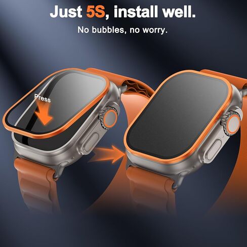 YWXTW Matte Screen Protector for Apple Watch Ultra 3/ Ultra 2/ Ultra (49mm), [Smooth as Silk] Tempered Glass + Titanium Alloy Frame for Apple Ultra 3, Anti Glare, 1S Press, Bubble Free, 2 Pack, Orange in Saudi Arabia