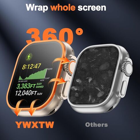 YWXTW Matte Screen Protector for Apple Watch Ultra 3/ Ultra 2/ Ultra (49mm), [Smooth as Silk] Tempered Glass + Titanium Alloy Frame for Apple Ultra 3, Anti Glare, 1S Press, Bubble Free, 2 Pack, Orange in Saudi Arabia