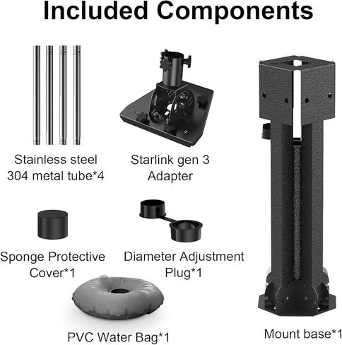 حامل Starlink Gen 3 Pole Mount، حامل ثلاثي الأرجل قابل للطي بأربعة أرجل مع ارتفاع قابل للتعديل (بحد أقصى 47 بوصة) وزاوية إمالة، حامل Starlink للطبق القياسي V3، يتضمن محول أنابيب Gen3، أسود in Kuwait