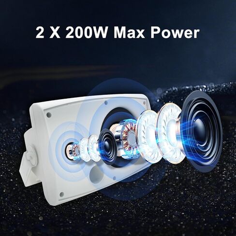 STUDIOFINIX 6.5 Inch 400W Outdoor Speakers Wired Waterproof Passive with Powerful Bass, Wall Mount Speakers for Patio Garden Poolside Home(Pair,White) in Kuwait