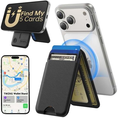 for MagSafe Wallet, Works with Apple Find My,5 Card Holder with Stand, Magnetic Phone Wallet for iPhone 17/16/15/14/13/12 Pro Max Plus Air, RFID Blocking Vegan Leather,Black in Saudi Arabia