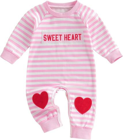 Baby Boy Girl Valentines Outfit Letters Stripe Romper Long Sleeve Onesie Jumpsuit Infant Valentines Day Outfit in Saudi Arabia