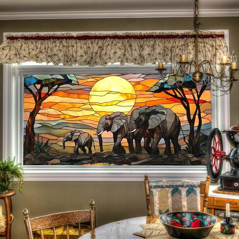 Window Film 39.3x17.7 Inches Stained Glass Style Mountain Lake Scene Decoration for Home Office Glass Decor Seasonal Decor Decorative Window Film Indoor Decoration in Saudi Arabia