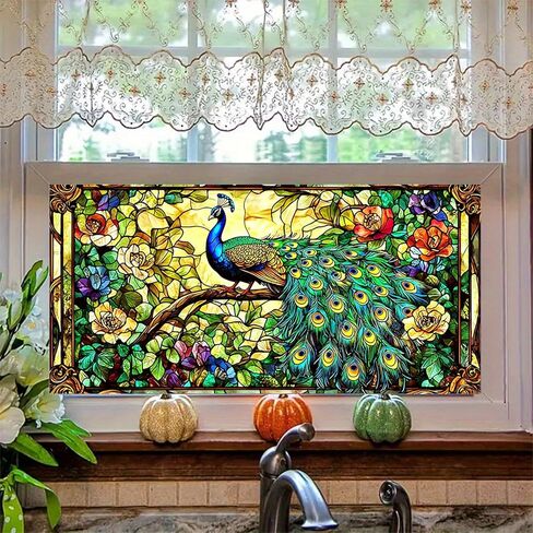 Window Film 39.3x17.7 Inches Stained Glass Style Mountain Lake Scene Decoration for Home Office Glass Decor Seasonal Decor Decorative Window Film Indoor Decoration in Saudi Arabia